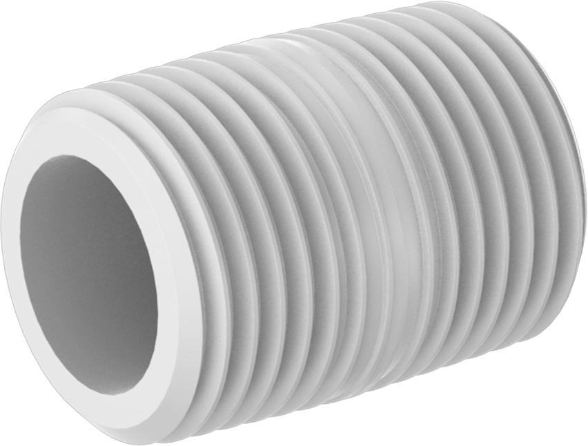 Kimyasallar için Yüksek Sıcaklık PTFE Boru, Tam Dişli, 1-1/8" Uzunluk, 1/2 NPT Erkek