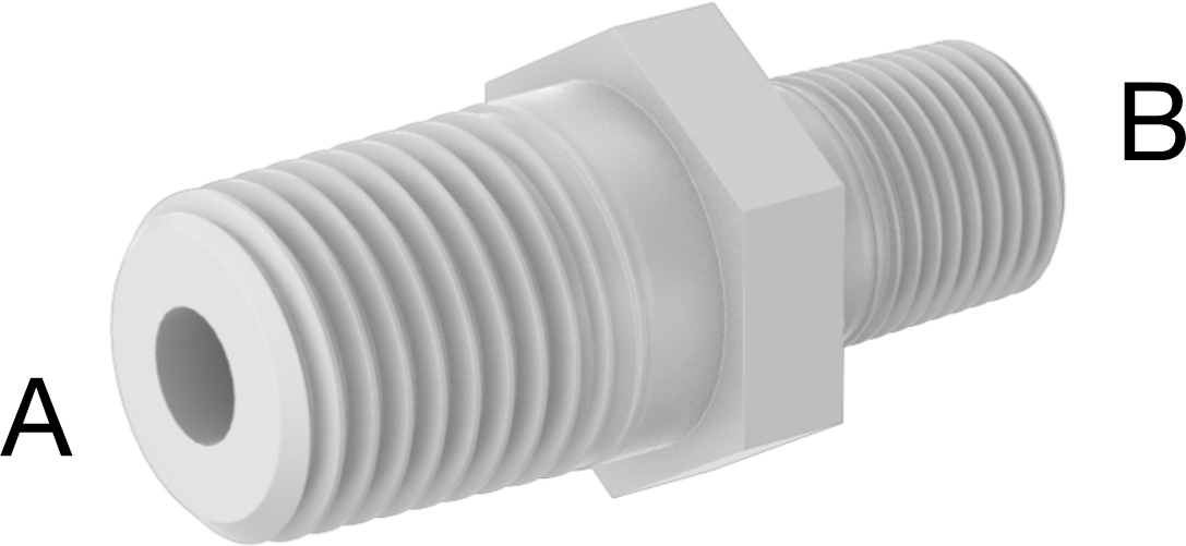 Kimyasallar için Çatlamaya Dayanıklı PFA Boru Bağlantı Parçası, Düz Redüktör, 1/4 NPT Erkek x 1/8 NPT Erkek