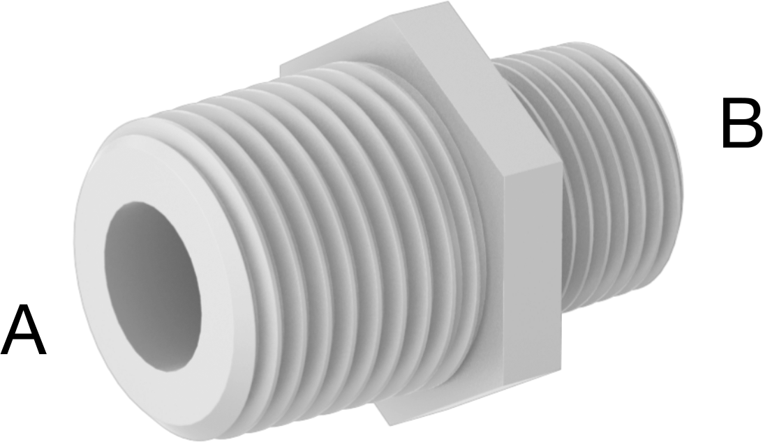Kimyasallar için Çatlamaya Dayanıklı PFA Boru Bağlantı Parçası, Düz Redüktör, 1/2 NPT Erkek x 3/8 NPT Erkek