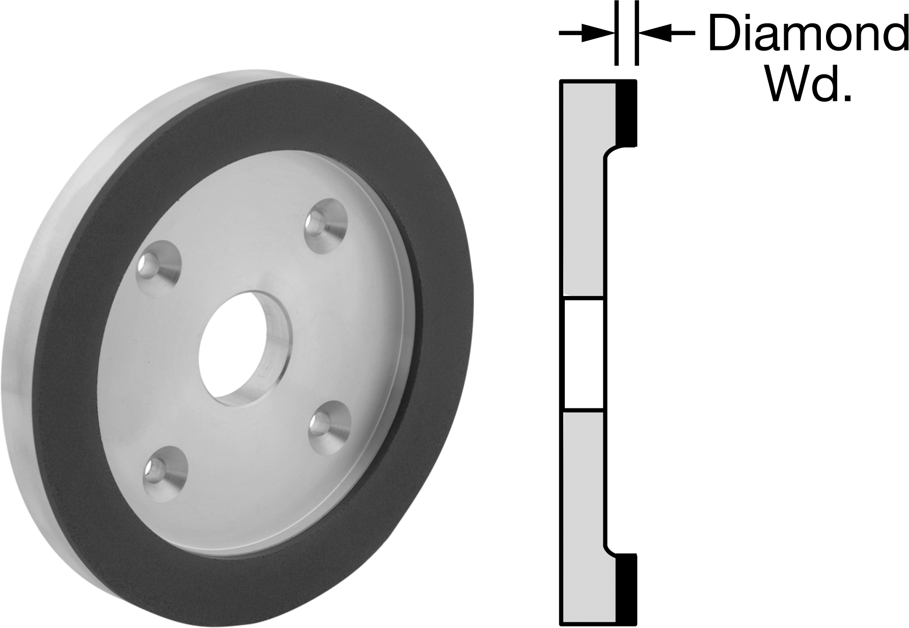 Karbür için Tekerlek, Seramik, ve Cam, 6" Çap, 3/4" Kalınlık, 1/16" Genişlikte Elmas