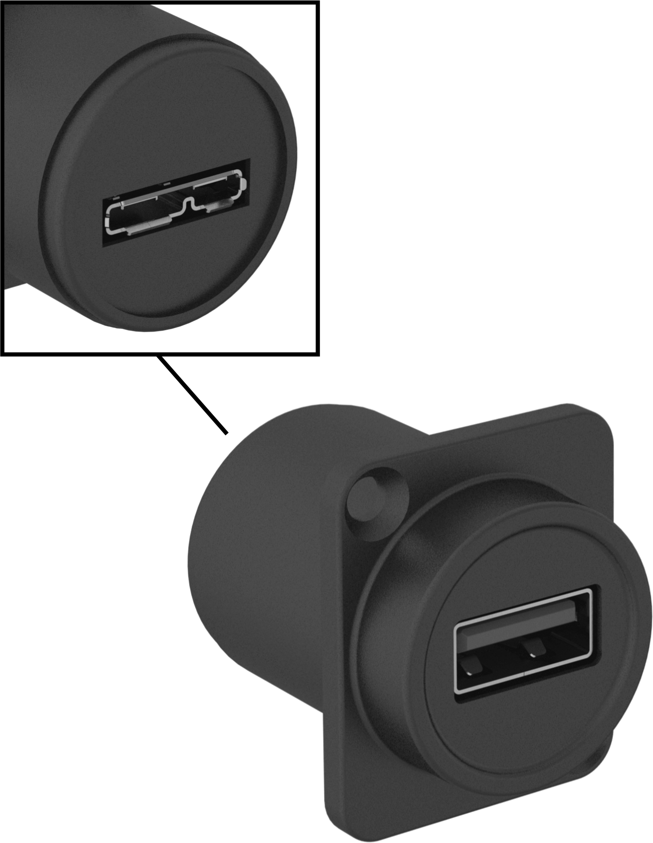 Panele Monte USB Adaptörü, 3.2 Gen 1 USB, A Dişi x Mikro Dişi