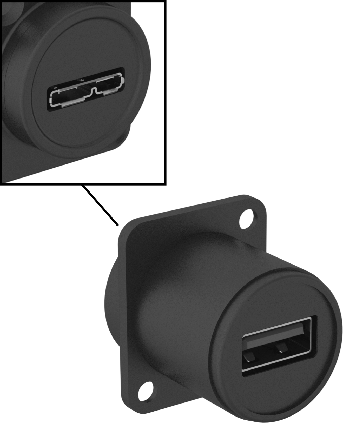 Panele Monte USB Adaptörü, 3.2 Gen 1 USB, Mikro Dişi x A Dişi