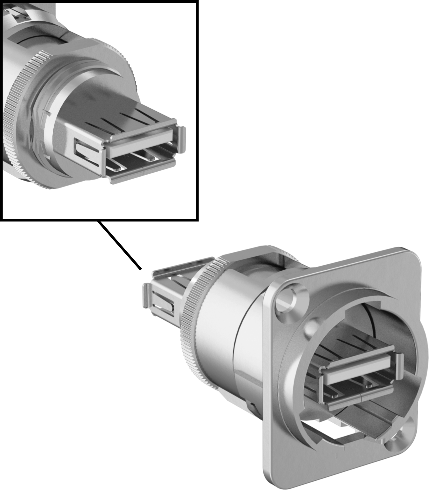 Panele Monte USB Adaptörü, 2.0 USB, A Dişi x A Dişi, Nikel Kaplı Plastik