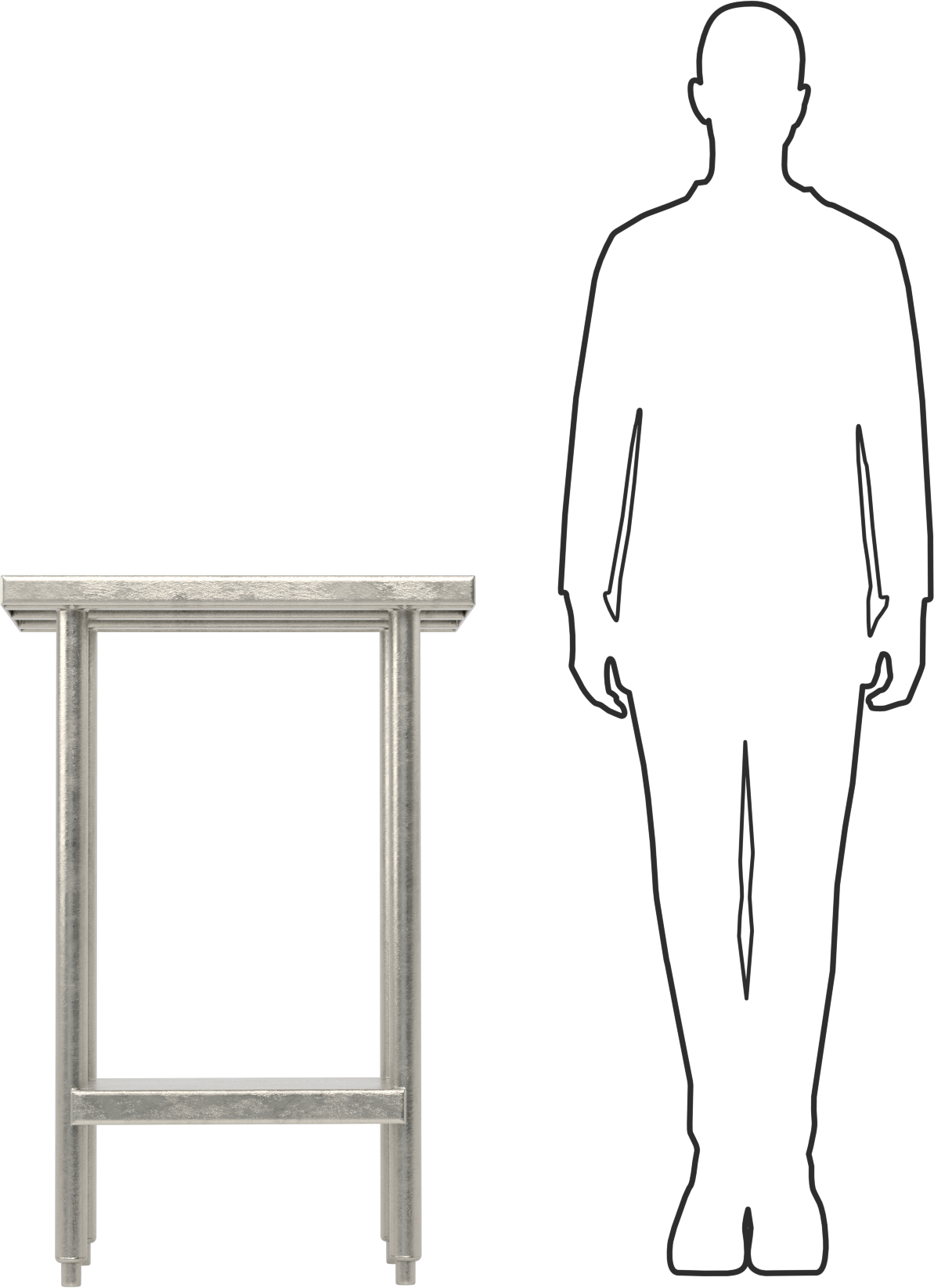 Raflı Paslanmaz Çelik Masa, Sabit, 36“ Yükseklik x 24” Genişlik x 24" Derinlik