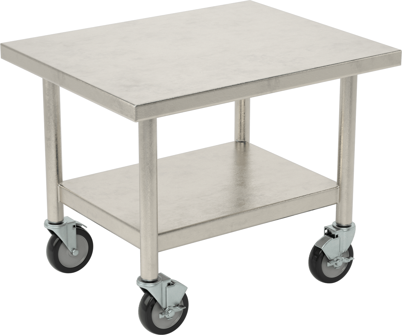 Raflı Paslanmaz Çelik Masa, Düşük Profilli, Mobil, 24“ Yükseklik x 30” Genişlik x 24" Derinlik