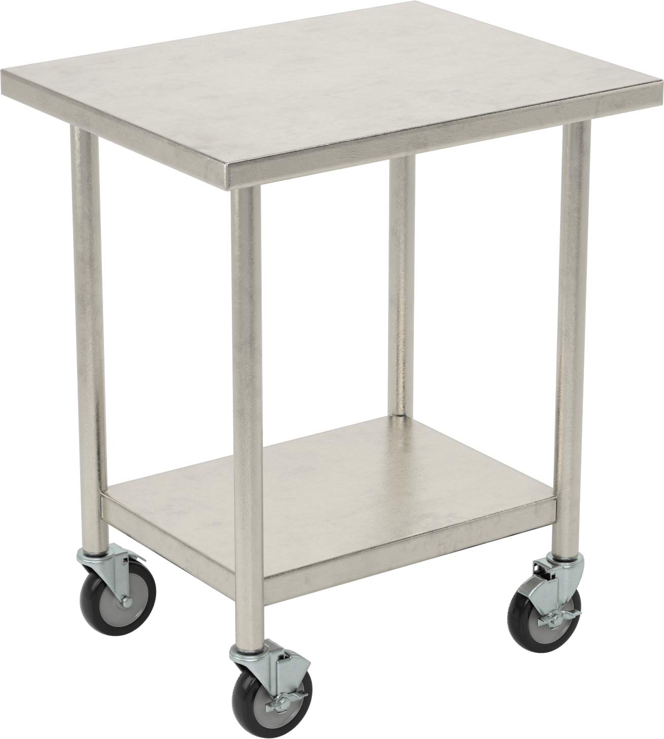 Raflı Paslanmaz Çelik Masa, Mobil, 36“ Yükseklik x 30” Genişlik x 24" Derinlik