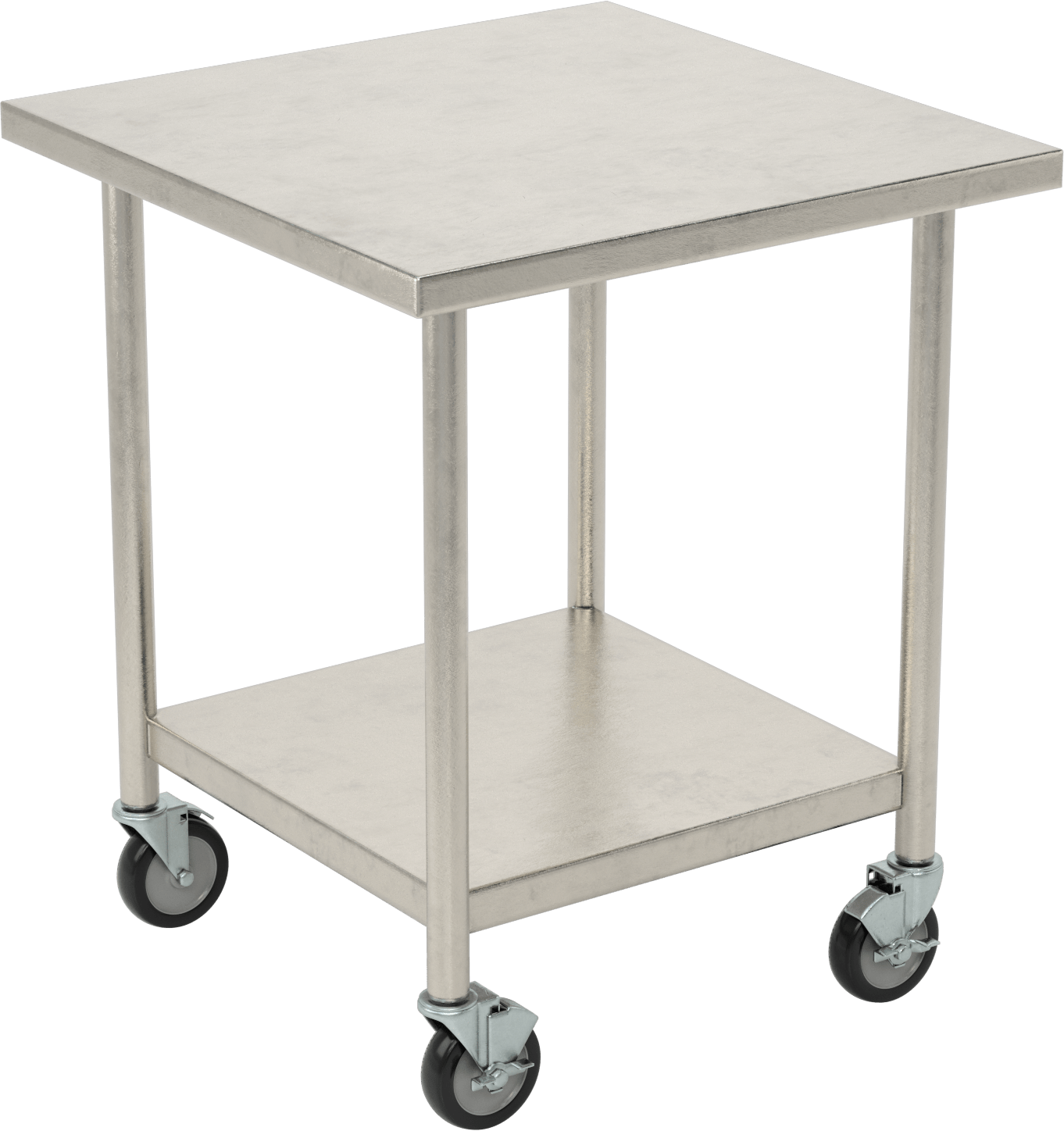 Raflı Paslanmaz Çelik Masa, Mobil, 36“ Yükseklik x 30” Genişlik x 30" Derinlik