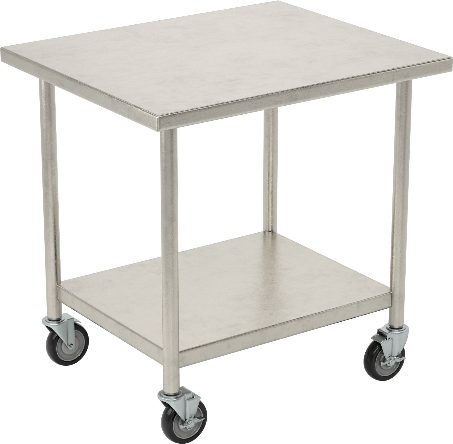Raflı Paslanmaz Çelik Masa, Mobil, 36“ Yükseklik x 36” Genişlik x 30" Derinlik
