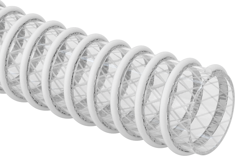 Aşınmaya Dayanıklı Emme Su Hortumu, Beyaz Spiralli Şeffaf PVC, 3" ID, 3-3/4" OD