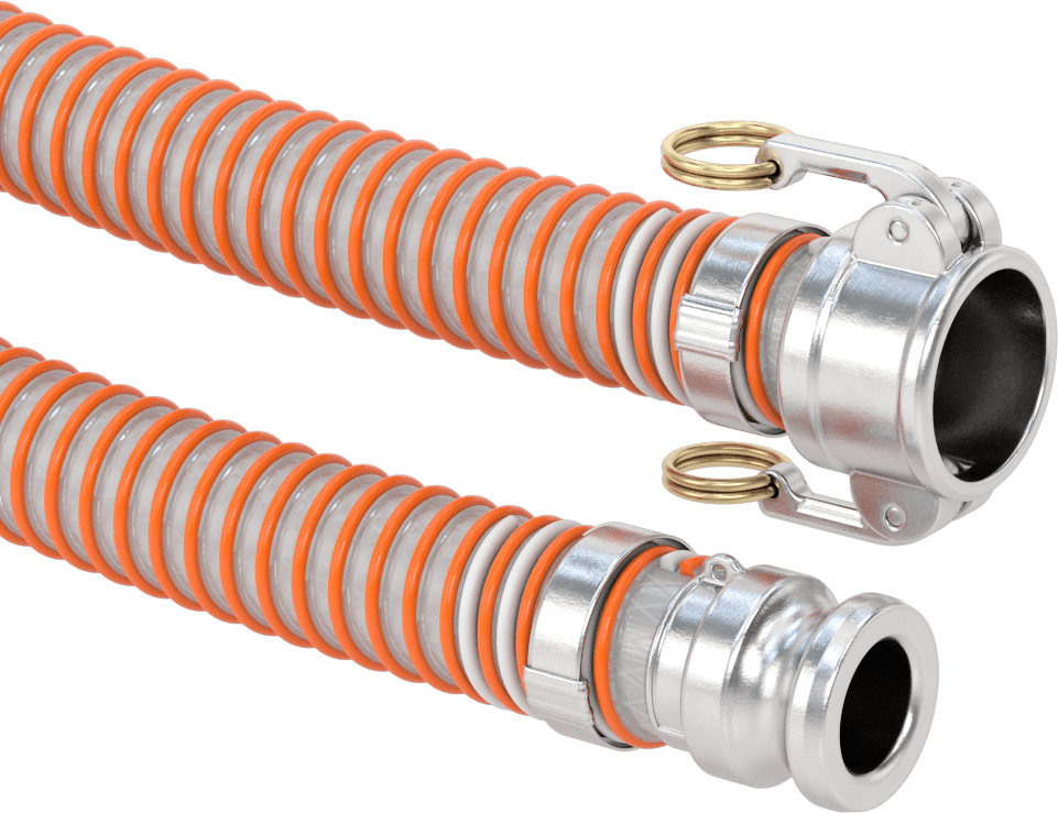 Aşınmaya Dayanıklı Emme Su Hortumu, Turuncu Spiral Desenli PVC Hortum, 1-1/2 Kaplin Boyutu Bağlantı Parçaları
