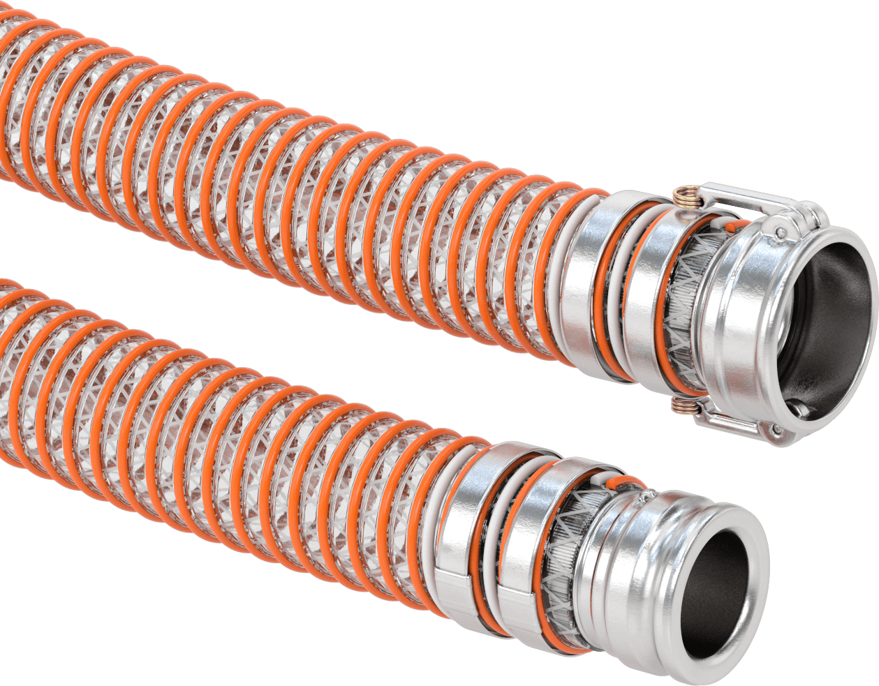 Aşınmaya Dayanıklı Emme Su Hortumu, Turuncu Spiral Bulunan Şeffaf PVC Hortum, 6 Bağlantı Boyutu Soket ve Fiş