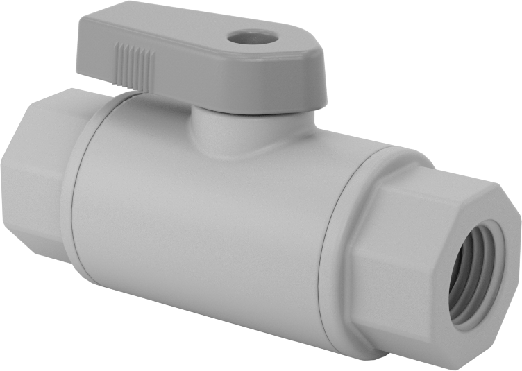 Gri PVC Açma/Kapama Vanası, Kompakt, 1/4 NPT Dişi x 1/4 NPT Dişi, 7 Cv
