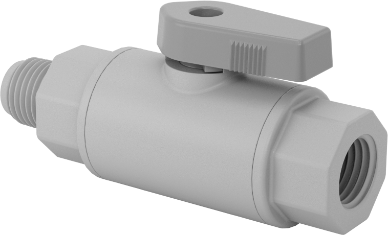 Gri PVC Açma/Kapama Vanası, Kompakt, 1/4 NPT Erkek x 1/4 NPT Dişi, 1,9 Cv