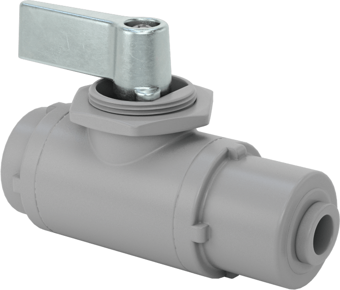Gri PVC Açma/Kapama Vanası, 1/4 NPT Dişi x 1/4" Boru Dış Çapı Push-to-Connect, Standart Bağlantı Noktası