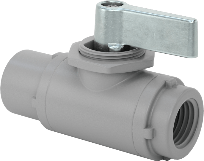 Gri PVC Açma/Kapama Vanası, 1/4 NPT Dişi x 1/4" Boru Dış Çapı Push-to-Connect, Standart Bağlantı Noktası