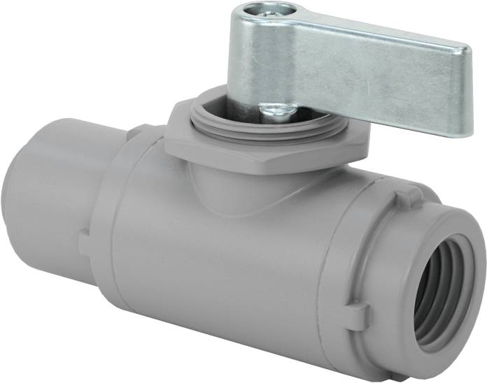 Gri PVC Açma/Kapama Vanası, 1/4 NPT Dişi x 3/8" Boru Dış Çapı Push-to-Connect, Standart Bağlantı Noktası