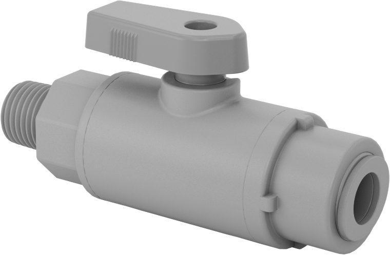 Gri PVC Açma/Kapama Vanası, 1/4 NPT Erkek x 3/8" Boru Dış Çapı için Push-to-Connect