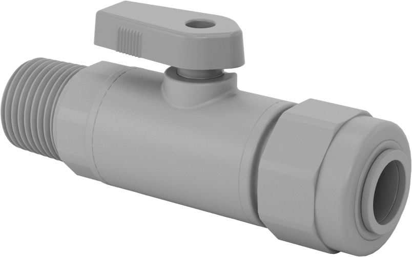 Gri PVC Açma/Kapama Vanası, 1/2 NPT Erkek x 1/2" Boru Dış Çapı Push-to-Connect
