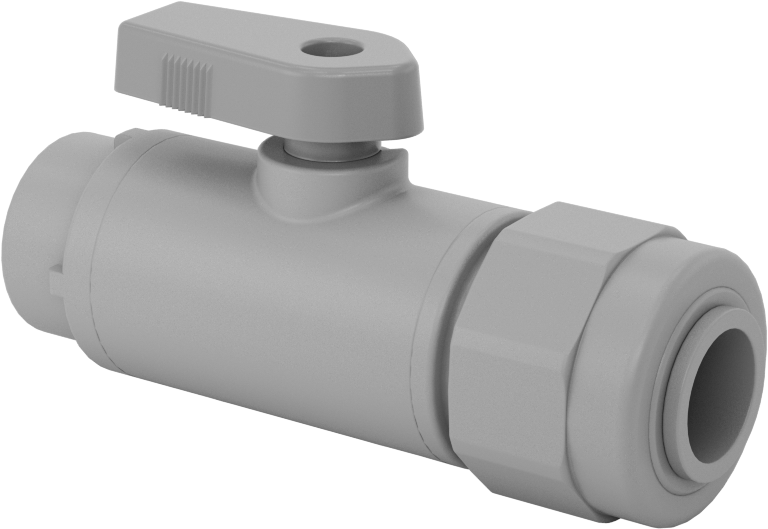 Gri PVC Açma/Kapama Vanası, 1/4“ x 1/2” Dış Çaplı Boru için Bas-Bağlan, Tam Bağlantı