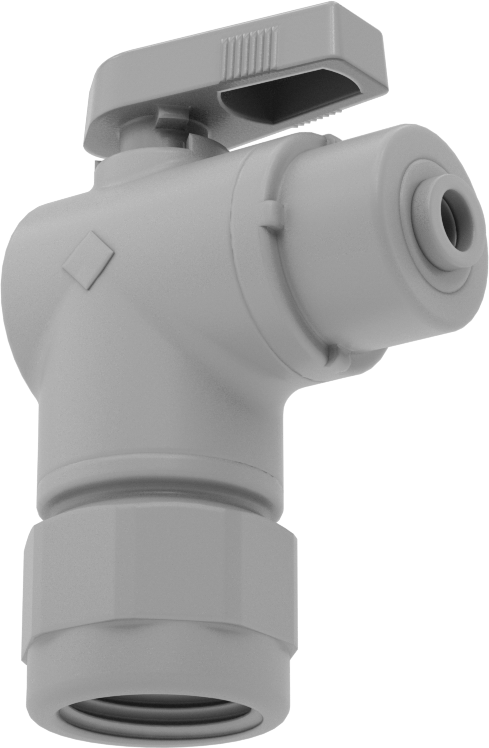 Gri PVC Açma/Kapama Vanası, Dirsek, 1/2 NPT Dişi, 1/4" Boru Dış Çapı Push-to-Connect için