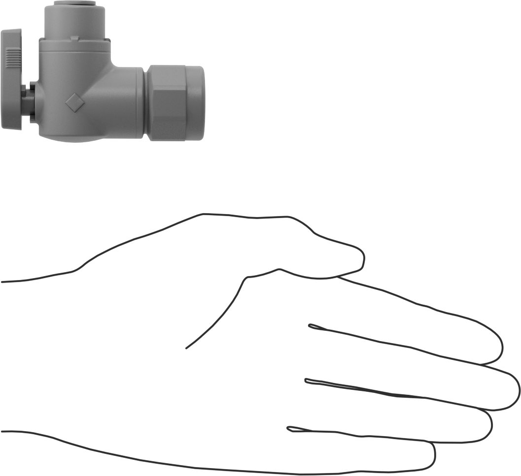 Gri PVC Açma/Kapama Vanası, Dirsek, 1/2 NPT Dişi, 3/8" Dış Çaplı Tüp için Push-to-Connect