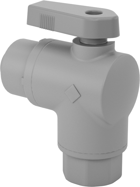 Gri PVC Açma/Kapama Vanası, Dirsek, 1/4 NPT Dişi, 3/8" Dış Çaplı Tüp için Push-to-Connect