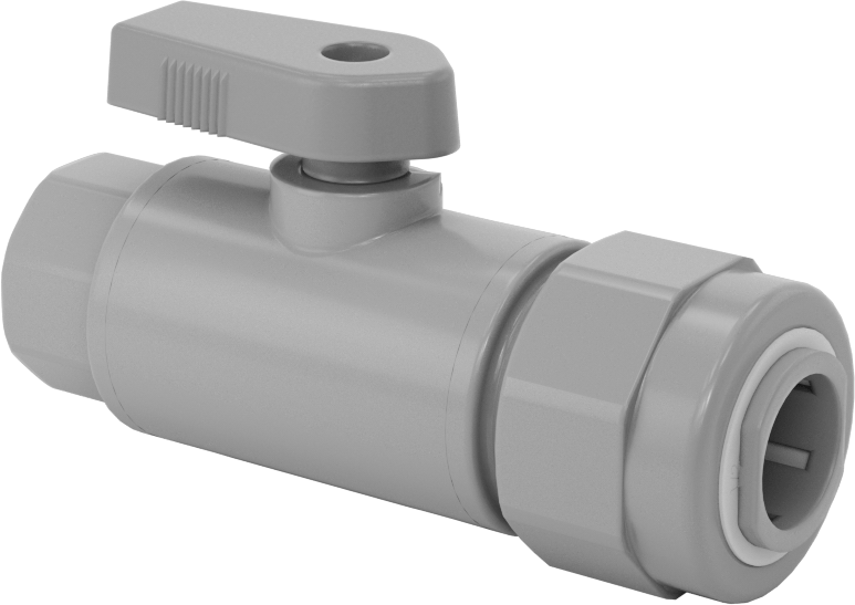 Gri PVC Açma/Kapama Vanası, Düz, 1/4 NPT Dişi x 1/2" Boru Dış Çapı Push-to-Connect