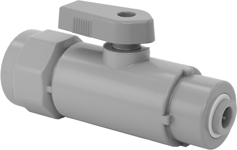 Gri PVC Açma/Kapama Vanası, Düz, 1/2 NPT Dişi x 1/4" Dış Çaplı Tüp Push-to-Connect