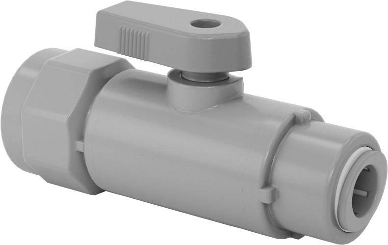 Gri PVC Açma/Kapama Vanası, Düz, 1/2 NPT Dişi x 3/8" Boru Dış Çapı Bas-Bağlan