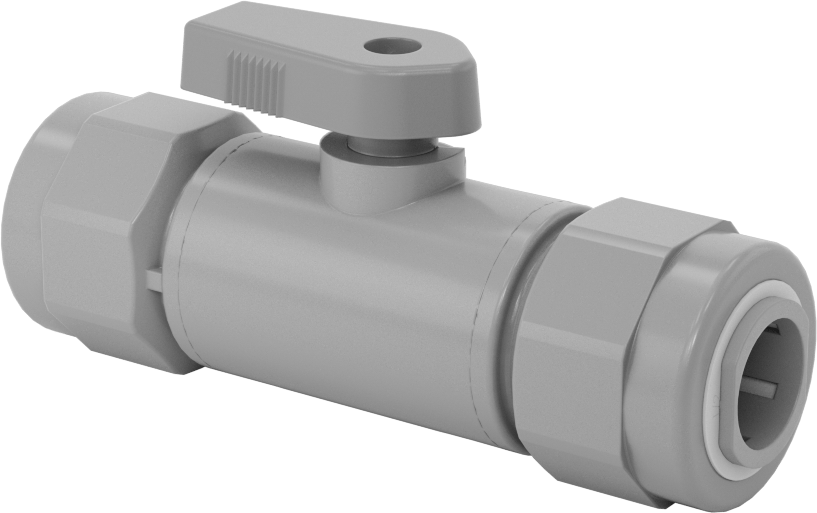 Gri PVC Açma/Kapama Vanası, Düz, 1/2 NPT Dişi x 1/2" Dış Çaplı Tüp Push-to-Connect