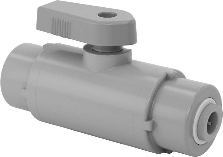 Gri PVC Açma/Kapama Vanası, Düz, 1/4" Dış Çaplı Boru için İtmeyle Bağlanan, Tam Bağlantı