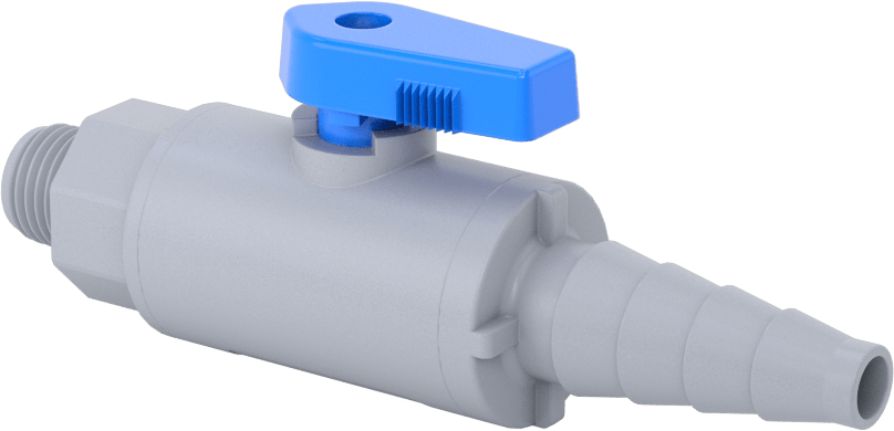 Gri PVC Açma/Kapama Vanası, Düz, 1/4 NPT Erkek, 3/8", 1/2“ ve 5/8” boru iç çapı