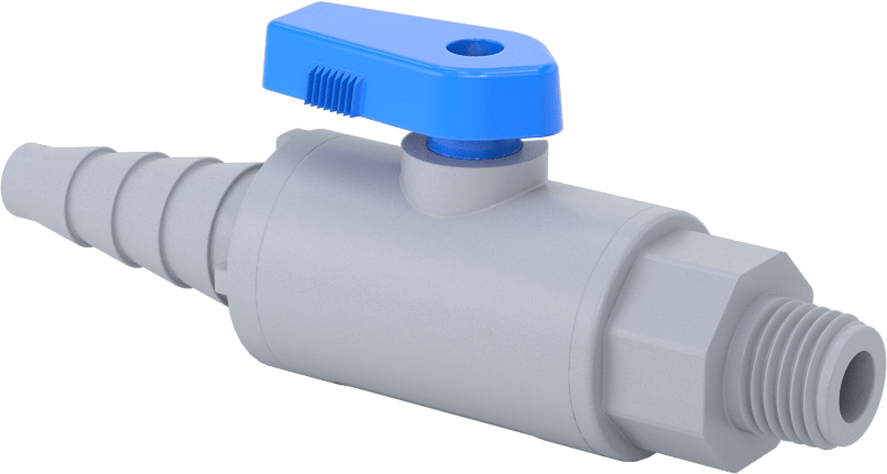 Gri PVC Açma/Kapama Vanası, Düz, 1/4 NPT Erkek, 3/8", 1/2“ ve 5/8” boru iç çapı