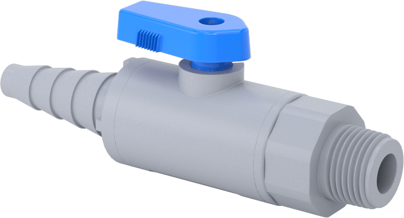 Gri PVC Açma/Kapama Vanası, Düz, 3/8 NPT Erkek, 3/8", 1/2“ ve 5/8” boru iç çapı