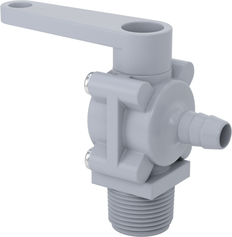Gri PVC Açma/Kapama Vanası, Dirsek, 3/4 NPT Erkek x 1/2" Boru İç Çapı