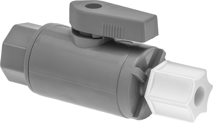 Gri PVC Açma/Kapama Vanası, Kompakt, 1/4" Dış Çap x 1/4 NPT Dişi için Sıkıştırma Dişi