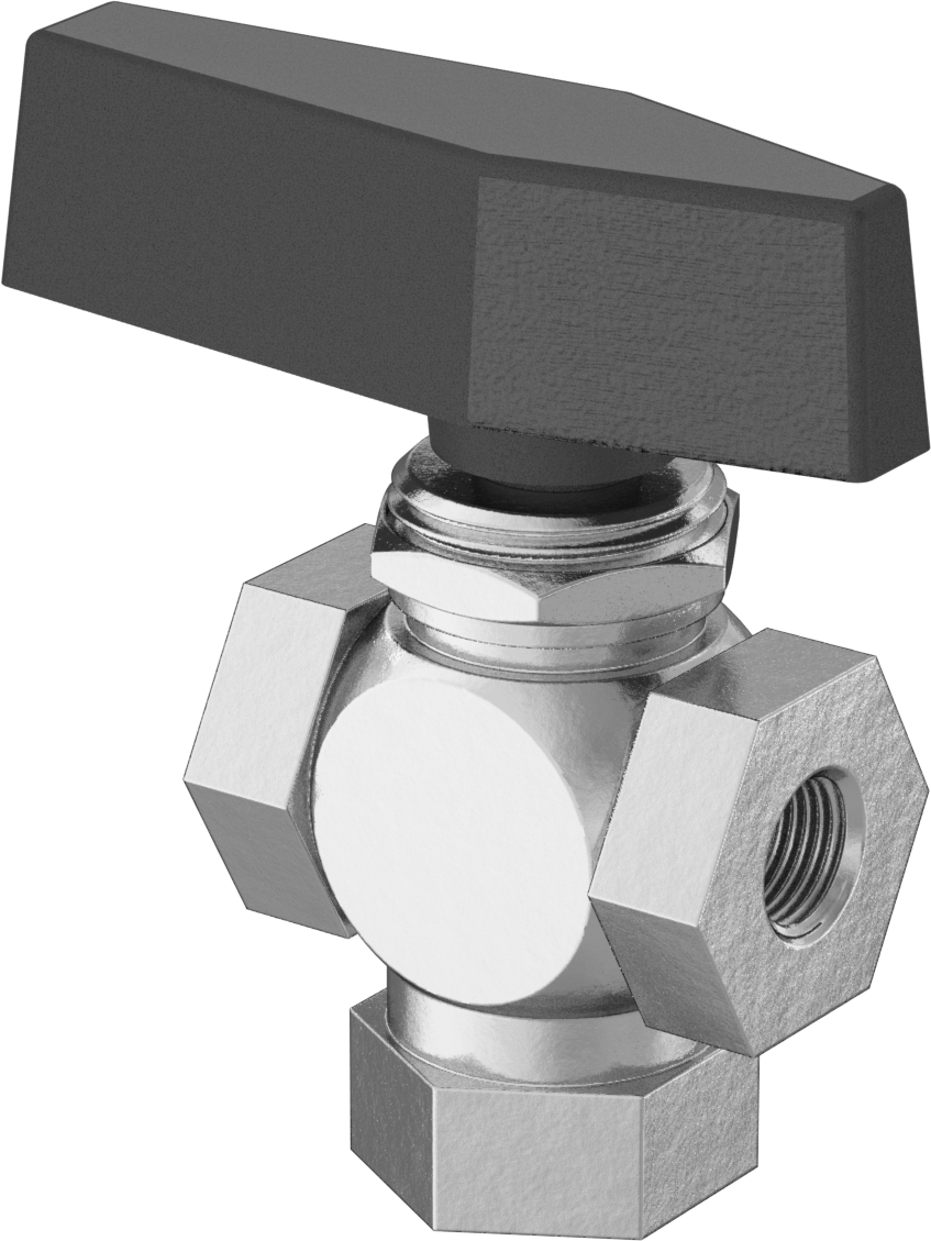 Yön Değiştirme Valfi, Panele Monte, L-Desen, Pirinç Gövde, 1/8 NPT Dişi, 2,4 Cv