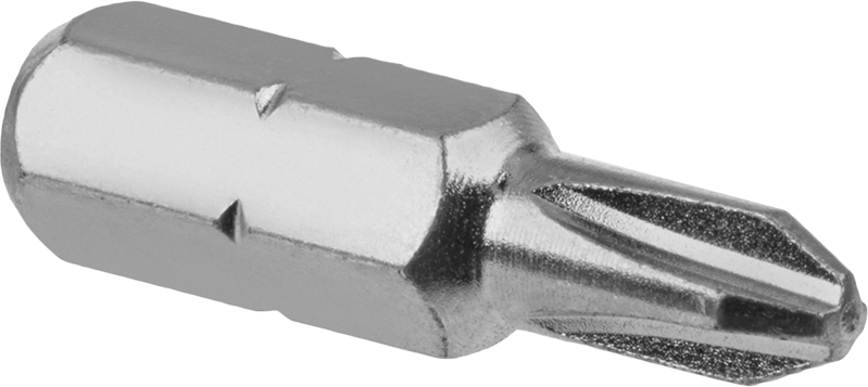 Darbeli Tornavidalar için Phillips Ucu, 1/4" Altıgen Şaft, 2 Numaralı Küçültülmüş Boyut, 1" Toplam Uzunluk