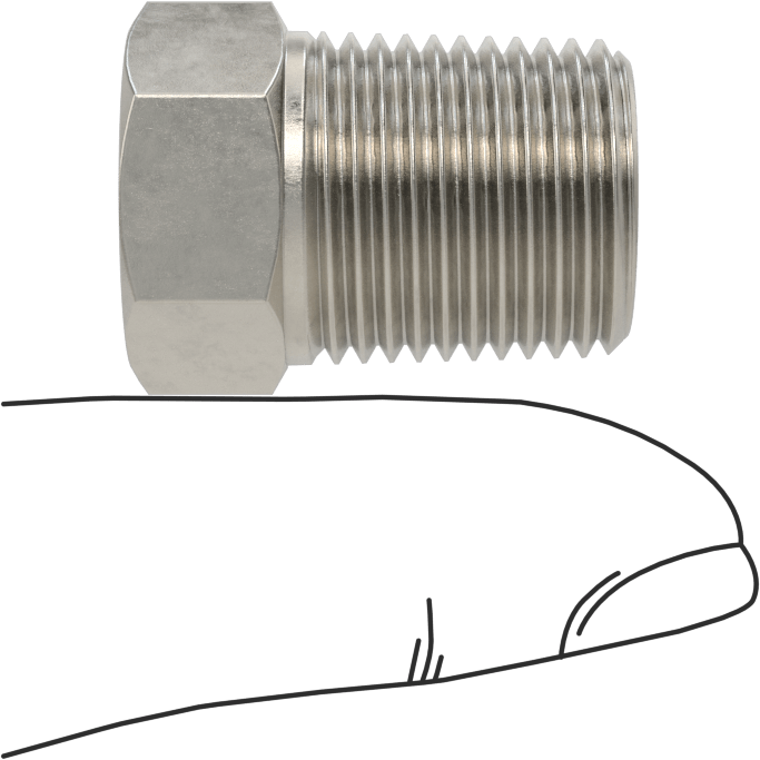 Erkek-Dişi Altıgen Dişli Adaptör, Delikli, 316 Paslanmaz Çelik, 3/8 NPT Erkek, 1/4"-20 Diş Dişi