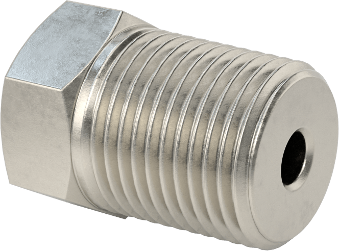 Erkek-Dişi Altıgen Dişli Adaptör, Delikli, 316 Paslanmaz Çelik, 3/8 NPT Erkek, 1/4"-20 Diş Dişi