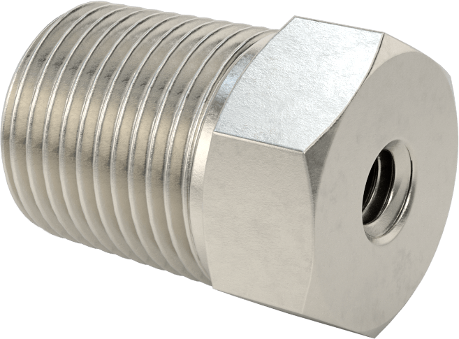Erkek-Dişi Altıgen Dişli Adaptör, Delikli, 316 Paslanmaz Çelik, 3/8 NPT Erkek, 1/4"-20 Diş Dişi