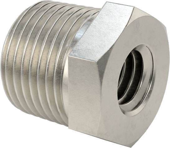 Erkek-Dişi Altıgen Dişli Adaptör, Delikli, 316 Paslanmaz Çelik, 3/8 NPT Erkek, 3/8"-16 Dişli Dişi