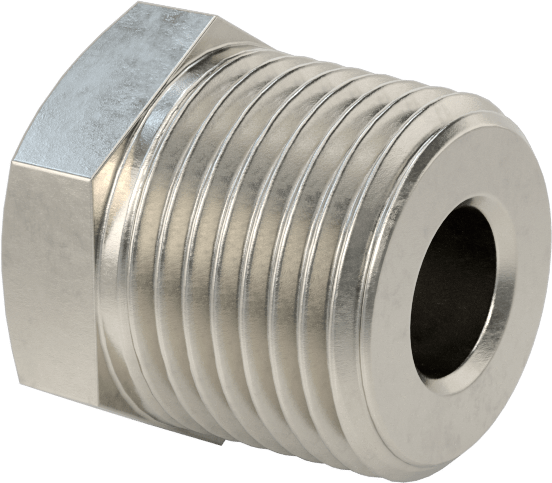 Erkek-Dişi Altıgen Dişli Adaptör, Delikli, 316 Paslanmaz Çelik, 3/8 NPT Erkek, 3/8"-16 Dişli Dişi