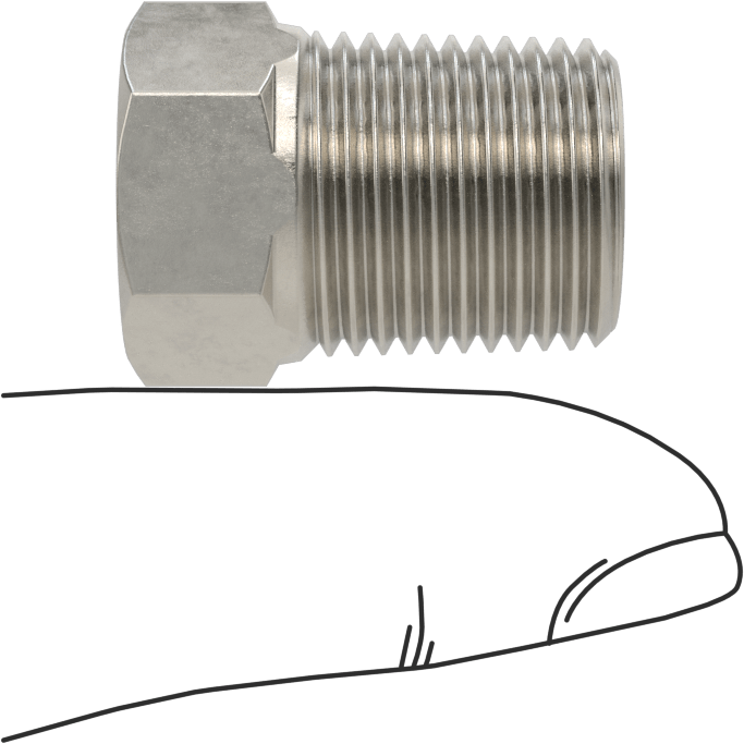 Erkek-Dişi Altıgen Dişli Adaptör, Delikli, 316 Paslanmaz Çelik, 3/8 NPT Erkek, 5/16"-18 Dişli Dişi