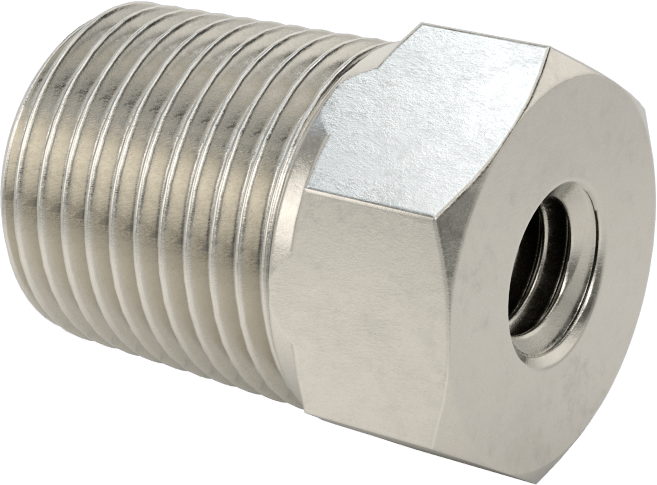 Erkek-Dişi Altıgen Dişli Adaptör, Delikli, 316 Paslanmaz Çelik, 3/8 NPT Erkek, 5/16"-18 Dişli Dişi