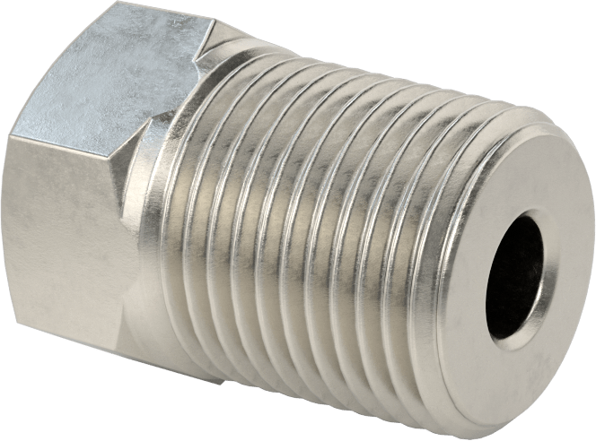Erkek-Dişi Altıgen Dişli Adaptör, Delikli, 316 Paslanmaz Çelik, 3/8 NPT Erkek, 5/16"-18 Dişli Dişi