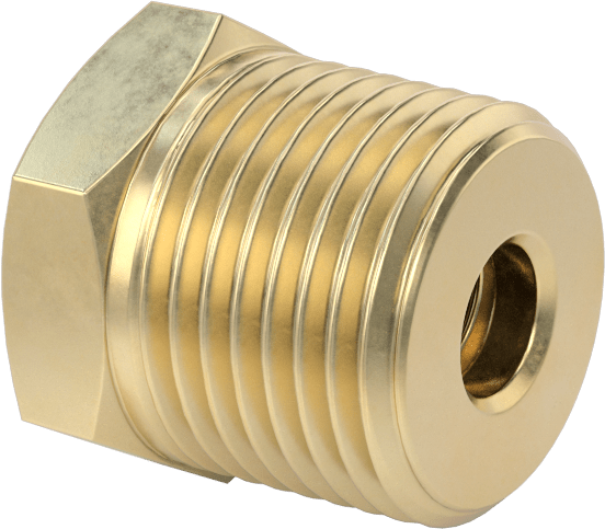 Erkek-Dişi Altıgen Dişli Adaptör, Delikli, Pirinç, 3/8 NPT Erkek, 5/16"-18 Dişli Dişi