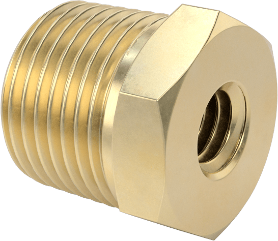 Erkek-Dişi Altıgen Dişli Adaptör, Delikli, Pirinç, 3/8 NPT Erkek, 5/16"-18 Dişli Dişi