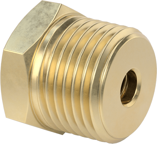 Erkek-Dişi Altıgen Dişli Adaptör, Delikli, Pirinç, 1/2 NPT Erkek, 5/16"-18 Dişli Dişi