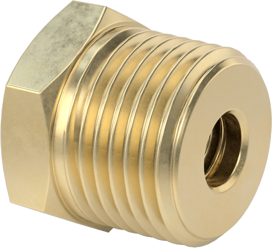 Erkek-Dişi Altıgen Dişli Adaptör, Delikli, Pirinç, 1/2 NPT Erkek, 3/8"-16 Dişli Dişi